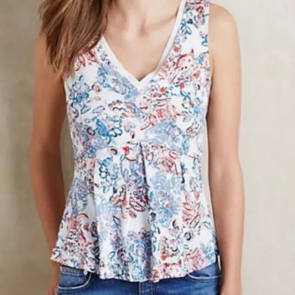 Anthropologie Tops - Anthropologie Deletta Amalia Floral Tank V Neck Lg